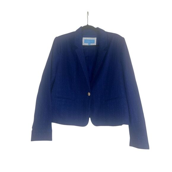 ✨Draper James Eyelet Textured Notch Lapel Blazer Sz XL Navy Jacket✨ - Picture 6 of 11